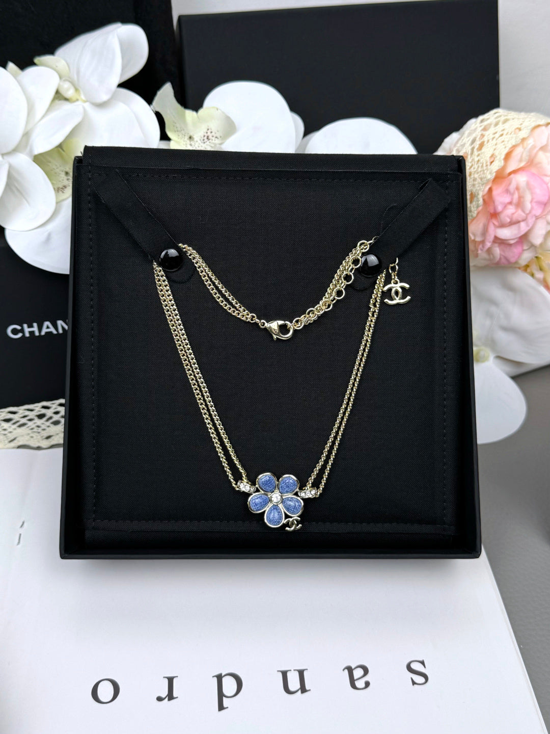 [⭐JeweliWhal]Nouveau collier double couche à fleurs bleues