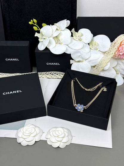 [⭐JeweliWhal]Nouveau collier double couche à fleurs bleues