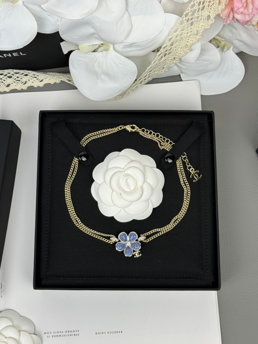 [⭐JeweliWhal]Nouveau collier double couche à fleurs bleues