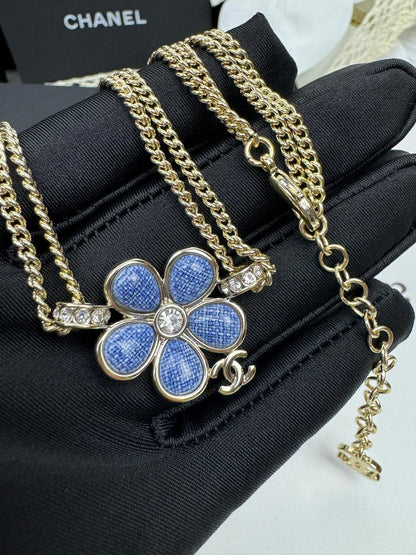[⭐JeweliWhal]Nouveau collier double couche à fleurs bleues