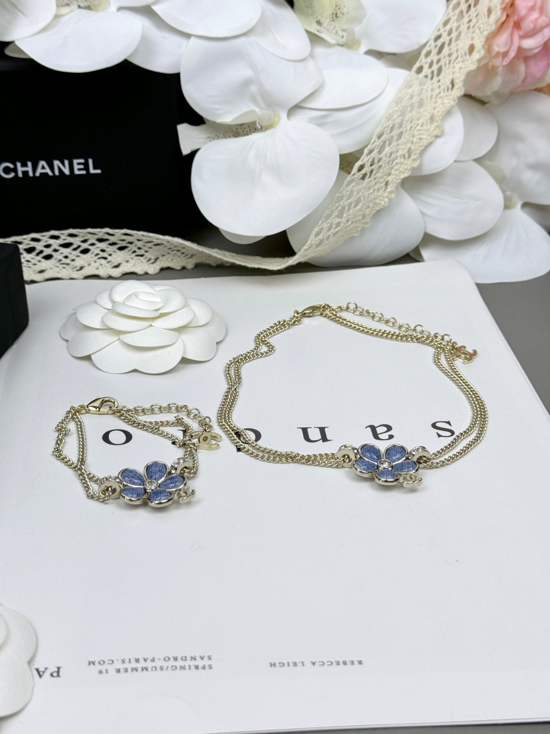 [⭐JeweliWhal]Nouveau collier double couche à fleurs bleues