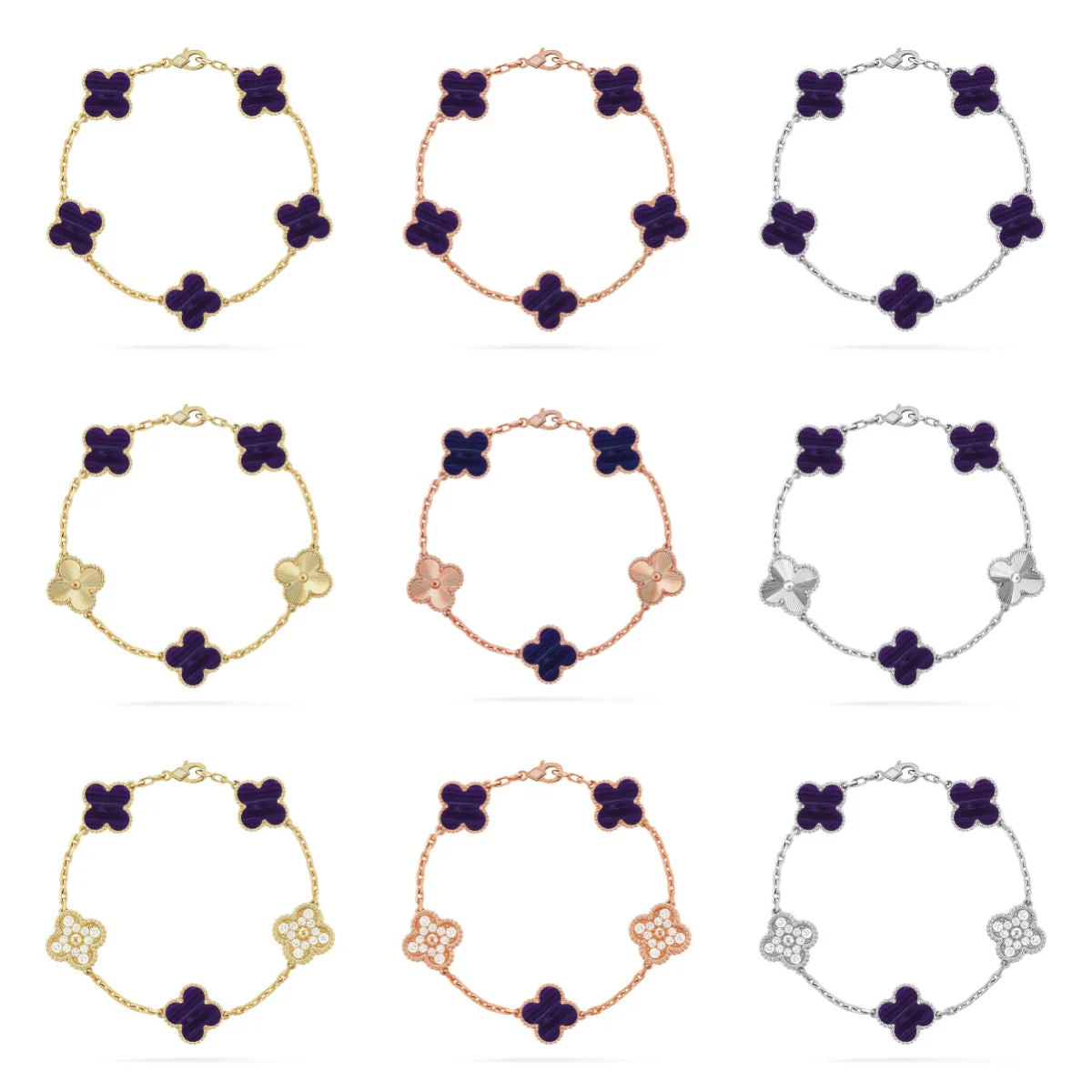 [⭐JeweliWhal]COLLECTION BRACELET RAYURES VIOLETTES 5 MOTIFS TRÈFLE