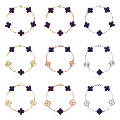 [⭐JeweliWhal]COLLECTION BRACELET RAYURES VIOLETTES 5 MOTIFS TRÈFLE