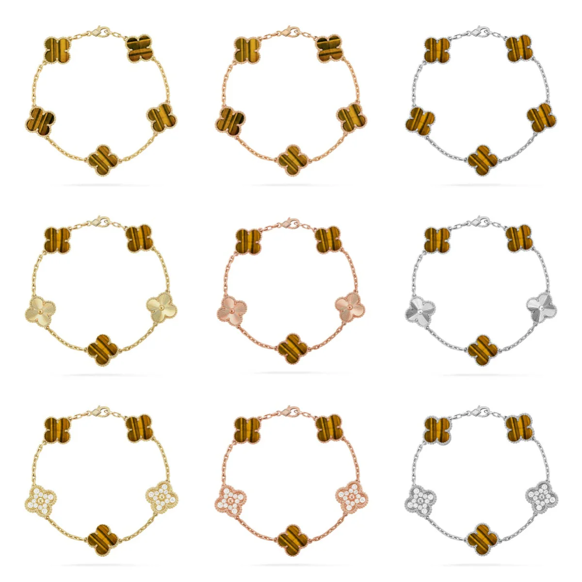 [⭐JeweliWhal] مجموعة سوار CLOVER 5 MOTIFS TIGER EYE