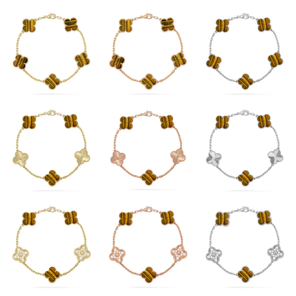 [⭐JeweliWhal] مجموعة سوار CLOVER 5 MOTIFS TIGER EYE