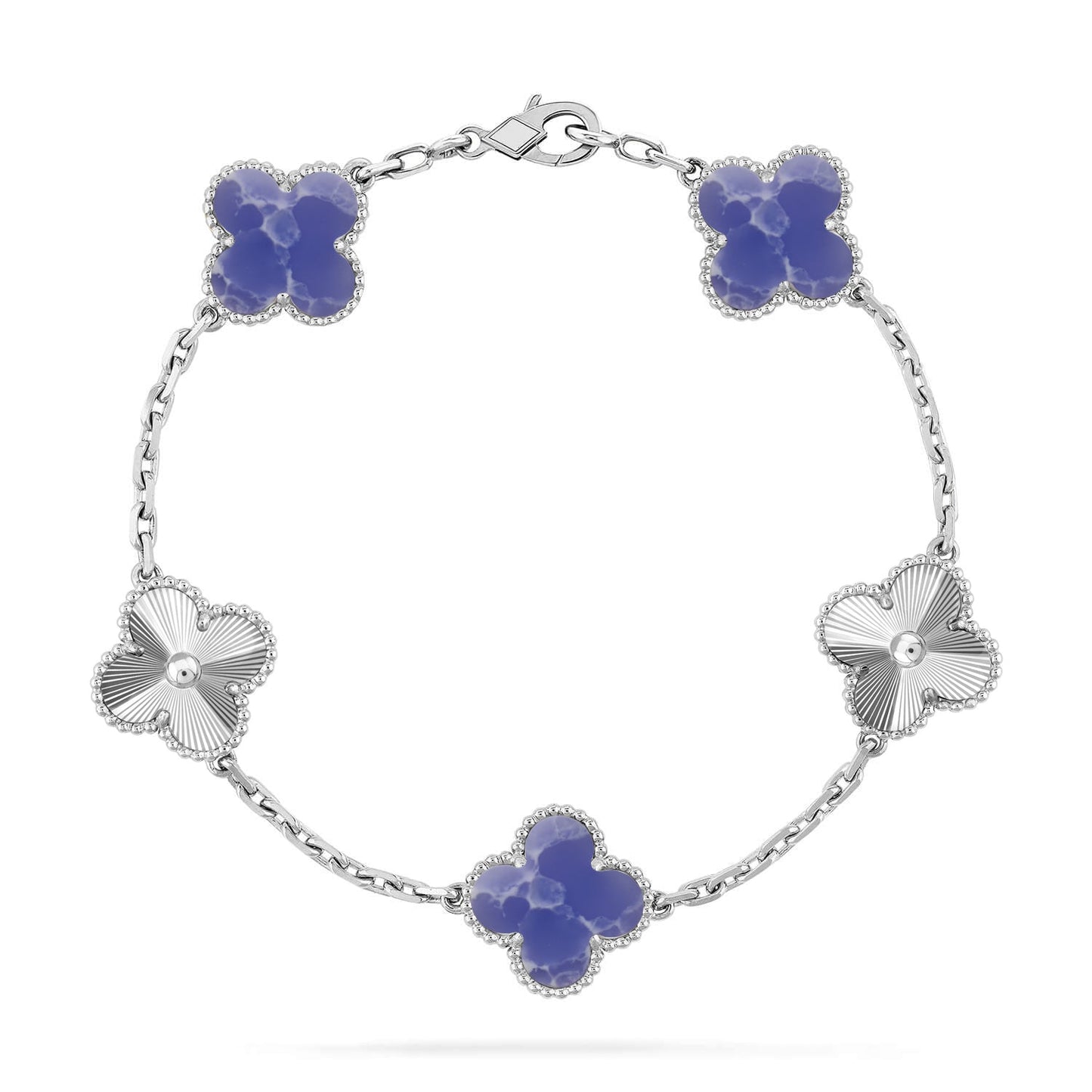 [⭐JeweliWhal]COLLECTION DE BRACELETS TRÈFLE 5 MOTIFS VEINES BLEUES
