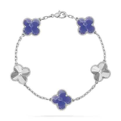 [⭐JeweliWhal]COLLECTION DE BRACELETS TRÈFLE 5 MOTIFS VEINES BLEUES