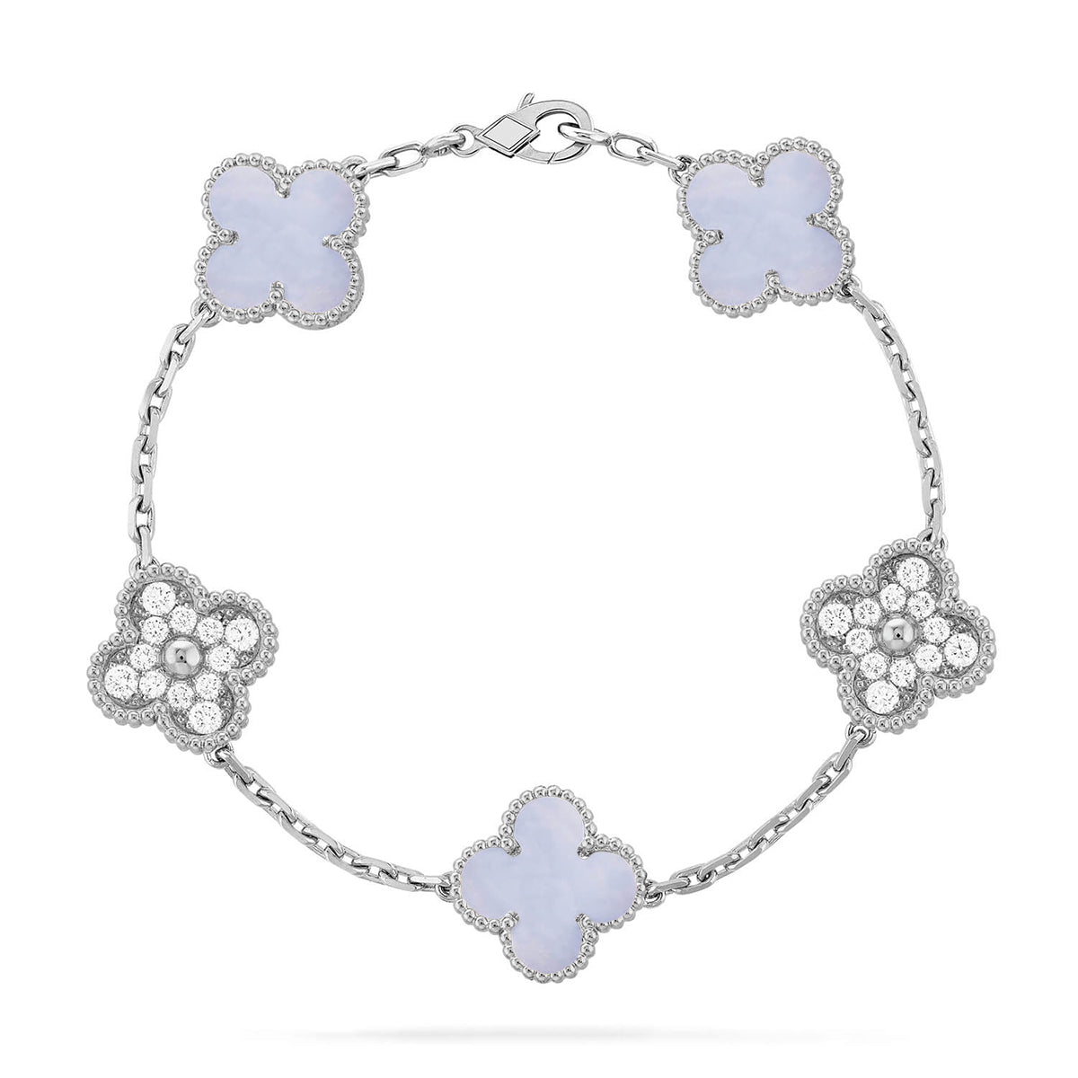 [⭐JeweliWhal] COLLECTION BRACELETS TRÈFLE 5 MOTIFS CHALCEDOINE VIOLETTE