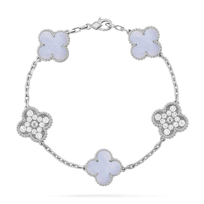 [⭐JeweliWhal] COLLECTION BRACELETS TRÈFLE 5 MOTIFS CHALCEDOINE VIOLETTE