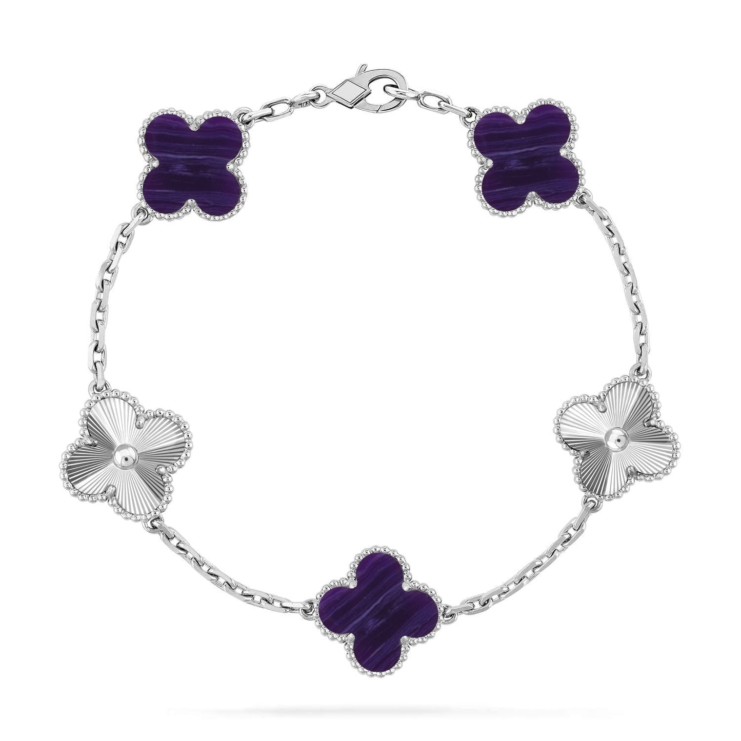 [⭐JeweliWhal]COLLECTION BRACELET RAYURES VIOLETTES 5 MOTIFS TRÈFLE