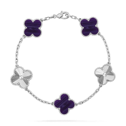 [⭐JeweliWhal]COLLECTION BRACELET RAYURES VIOLETTES 5 MOTIFS TRÈFLE