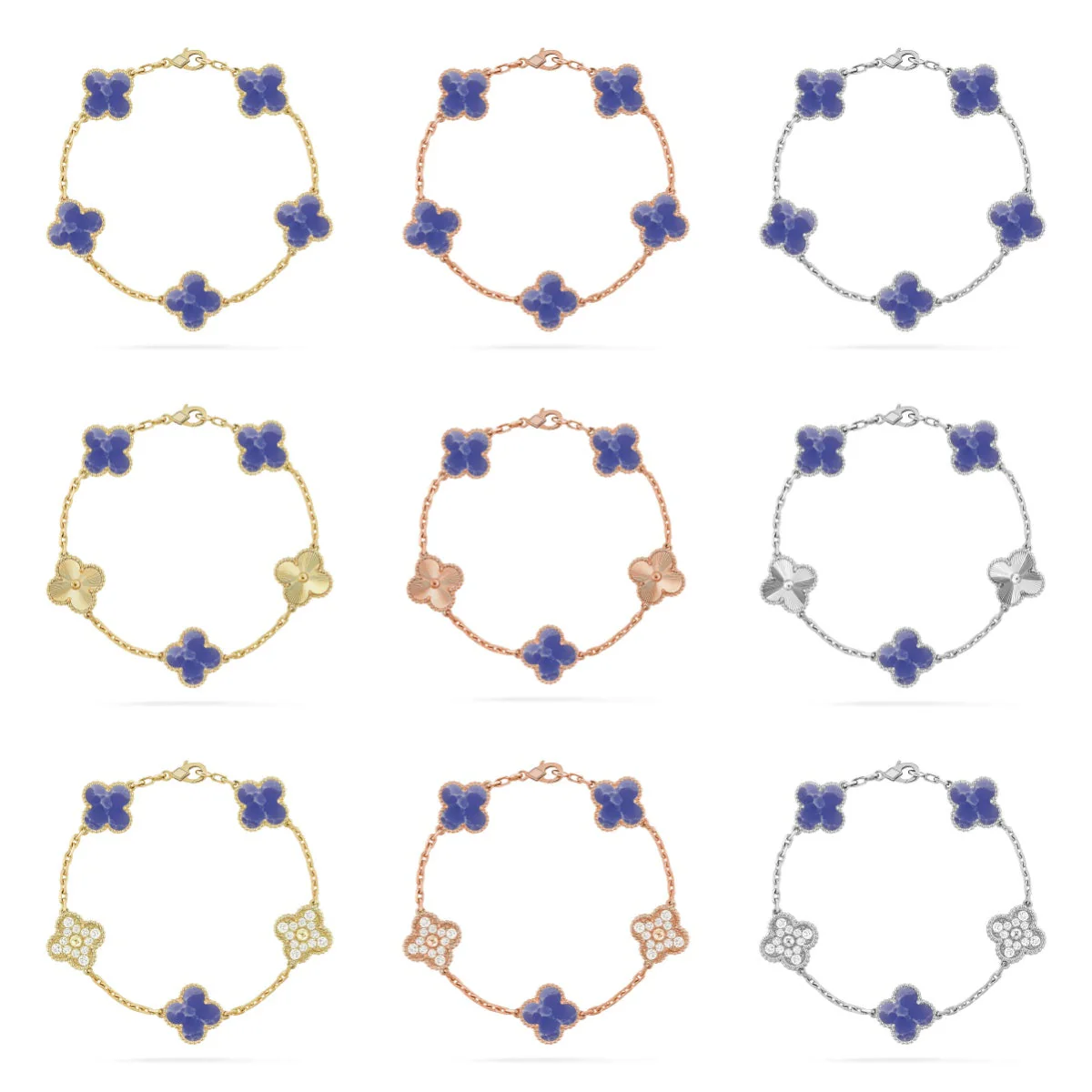 [⭐JeweliWhal]COLLECTION DE BRACELETS TRÈFLE 5 MOTIFS VEINES BLEUES
