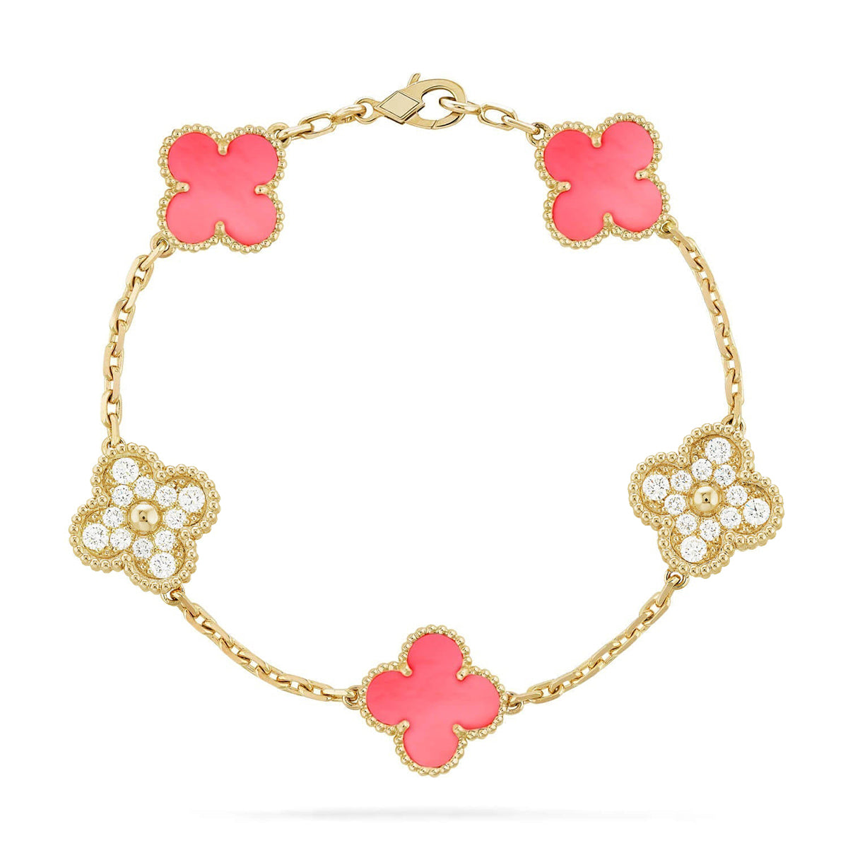 [⭐JeweliWhal] مجموعة سوار CLOVER 5 MOTIFS من عرق اللؤلؤ الوردي