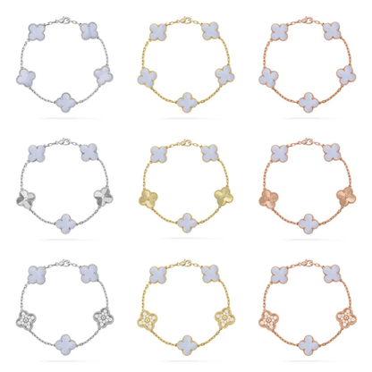 [⭐JeweliWhal] COLLECTION BRACELETS TRÈFLE 5 MOTIFS CHALCEDOINE VIOLETTE
