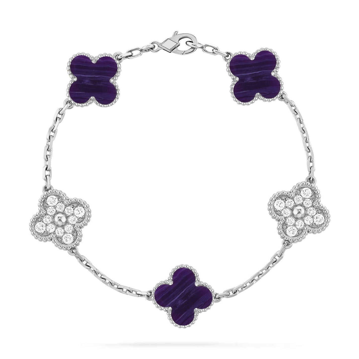 [⭐JeweliWhal]COLLECTION BRACELET RAYURES VIOLETTES 5 MOTIFS TRÈFLE