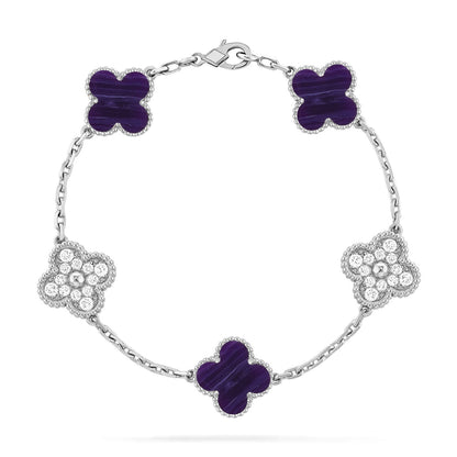 [⭐JeweliWhal]COLLECTION BRACELET RAYURES VIOLETTES 5 MOTIFS TRÈFLE