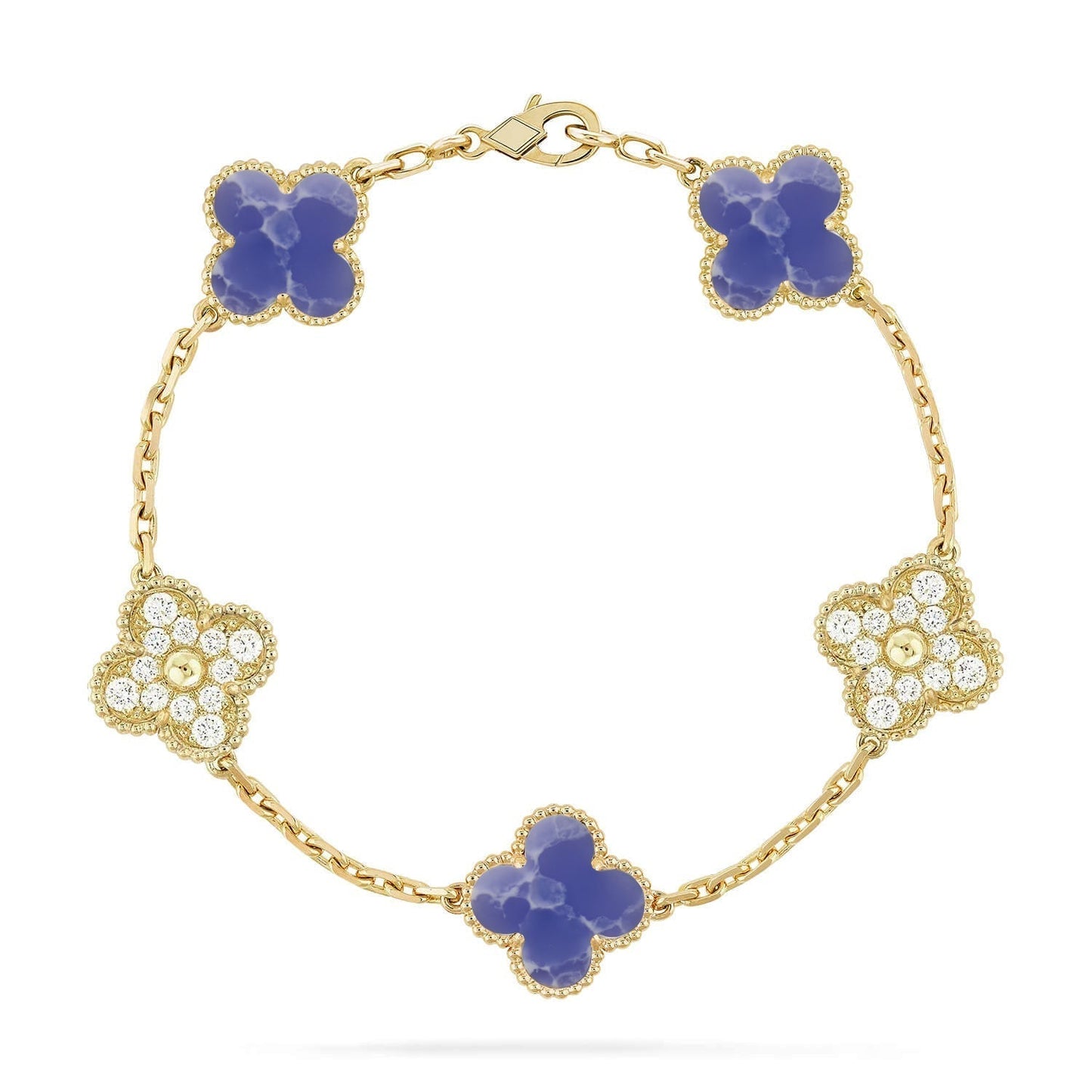 [⭐JeweliWhal]COLLECTION DE BRACELETS TRÈFLE 5 MOTIFS VEINES BLEUES