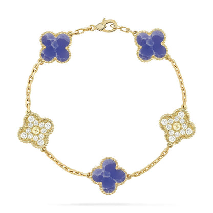 [⭐JeweliWhal]COLLECTION DE BRACELETS TRÈFLE 5 MOTIFS VEINES BLEUES