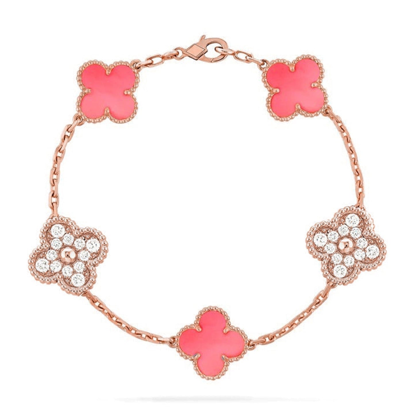 [⭐JeweliWhal] مجموعة سوار CLOVER 5 MOTIFS من عرق اللؤلؤ الوردي