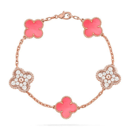 [⭐JeweliWhal] مجموعة سوار CLOVER 5 MOTIFS من عرق اللؤلؤ الوردي