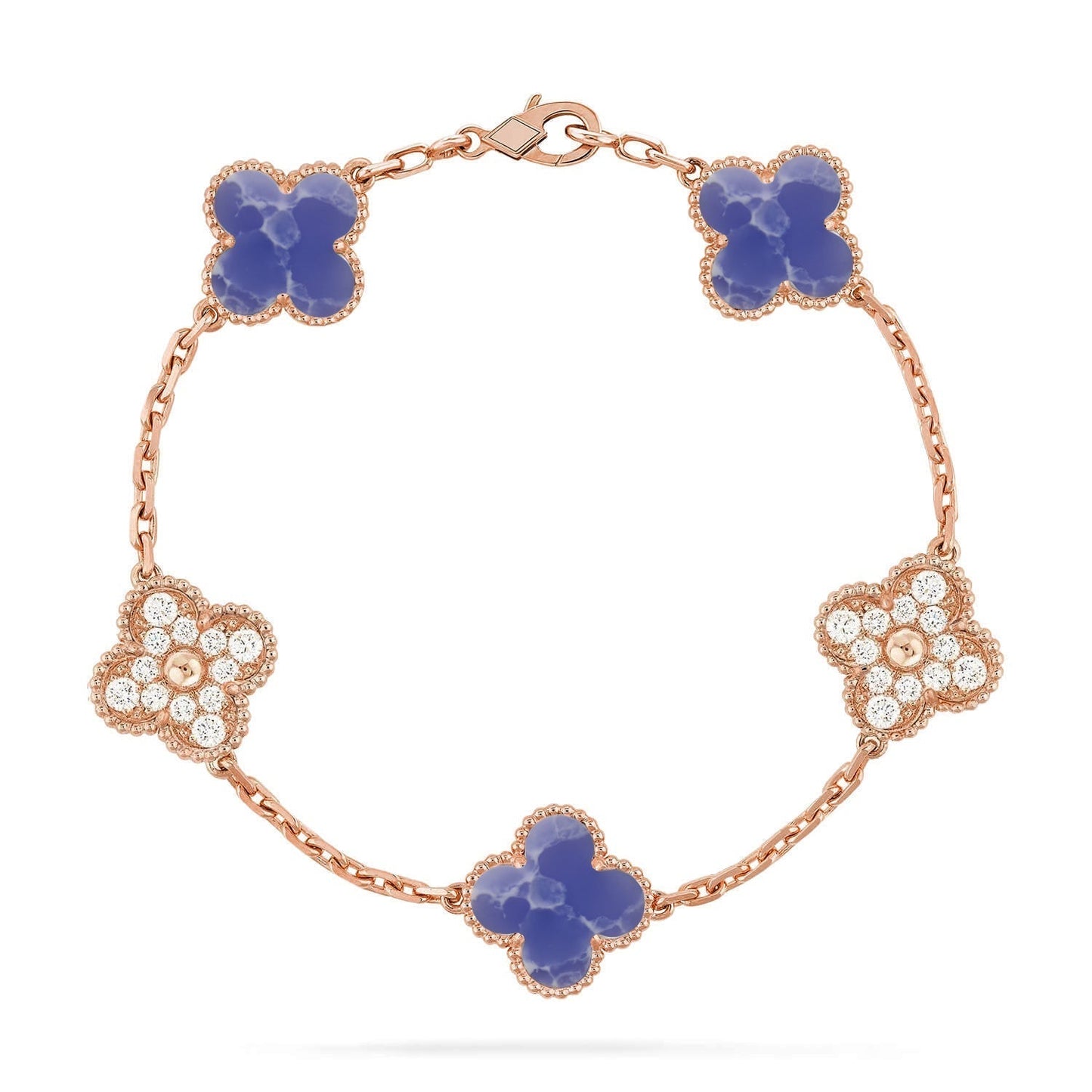 [⭐JeweliWhal]COLLECTION DE BRACELETS TRÈFLE 5 MOTIFS VEINES BLEUES