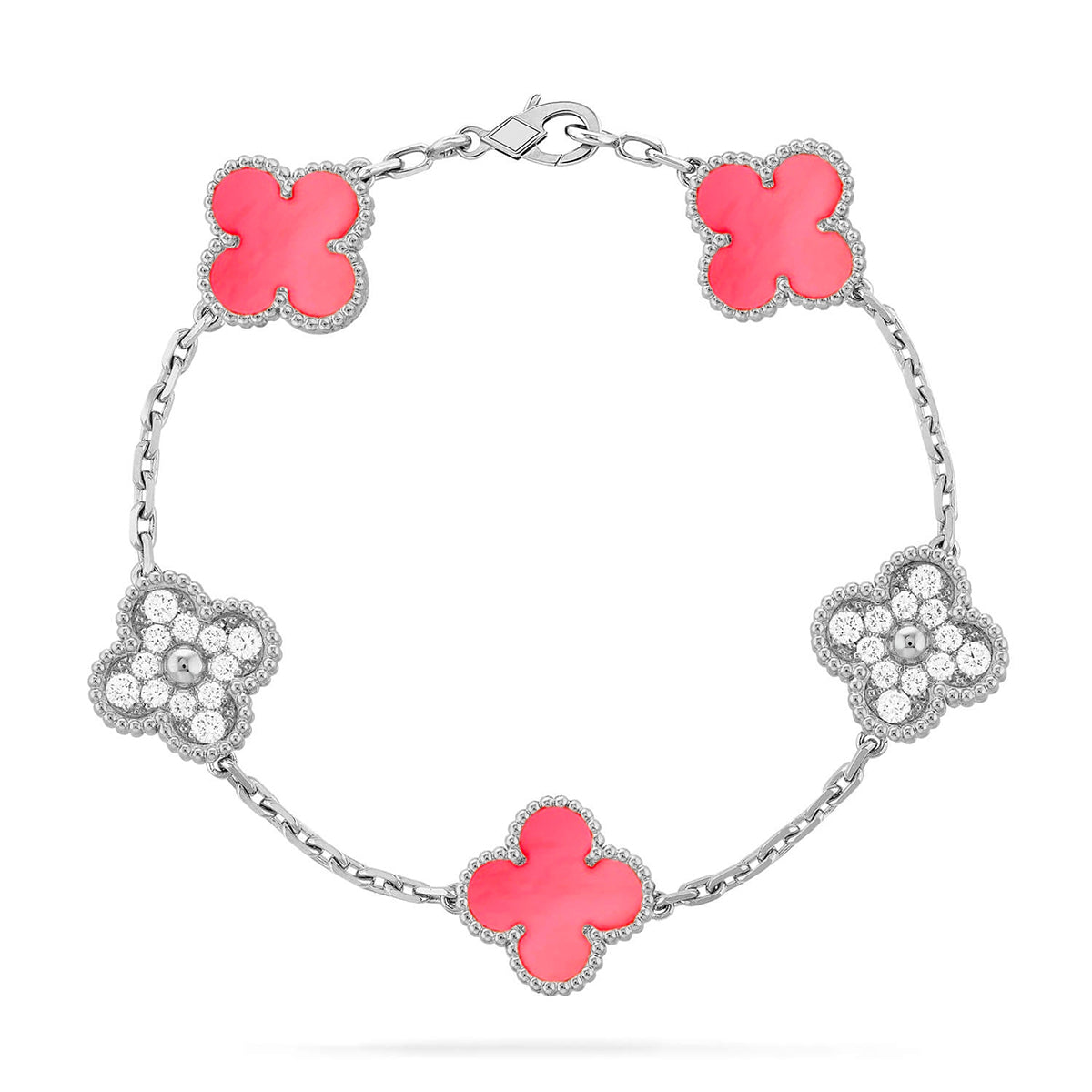 [⭐JeweliWhal] مجموعة سوار CLOVER 5 MOTIFS من عرق اللؤلؤ الوردي