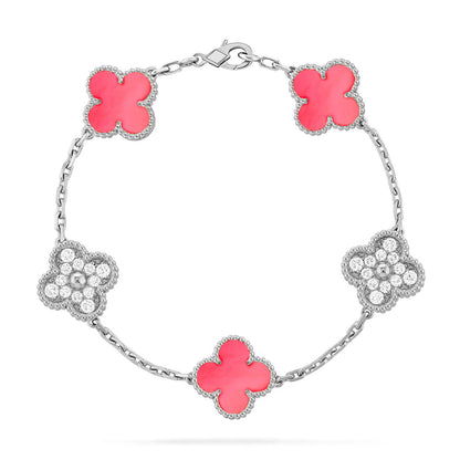 [⭐JeweliWhal] مجموعة سوار CLOVER 5 MOTIFS من عرق اللؤلؤ الوردي