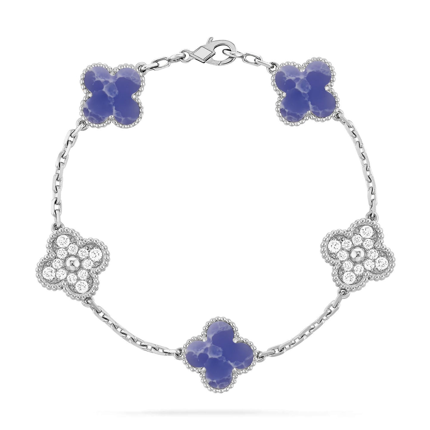 [⭐JeweliWhal]COLLECTION DE BRACELETS TRÈFLE 5 MOTIFS VEINES BLEUES