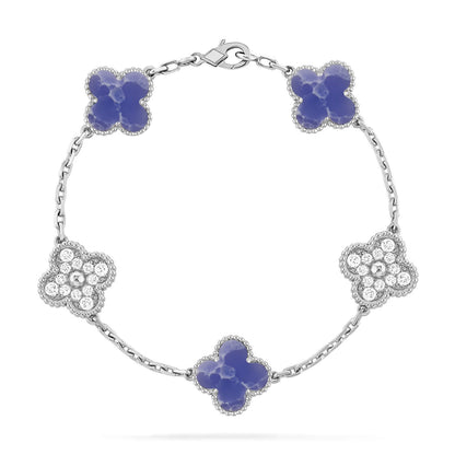 [⭐JeweliWhal]COLLECTION DE BRACELETS TRÈFLE 5 MOTIFS VEINES BLEUES