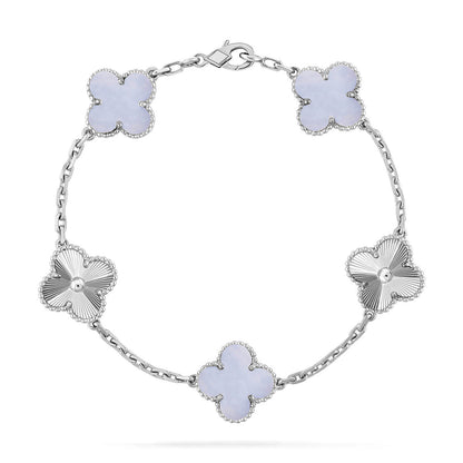 [⭐JeweliWhal] COLLECTION BRACELETS TRÈFLE 5 MOTIFS CHALCEDOINE VIOLETTE