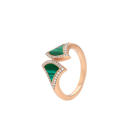 [⭐JeweliWhal]BAGUE OUVERTE RÊVE MALACHITE ET DIAMANT