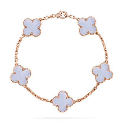 [⭐JeweliWhal] COLLECTION BRACELETS TRÈFLE 5 MOTIFS CHALCEDOINE VIOLETTE