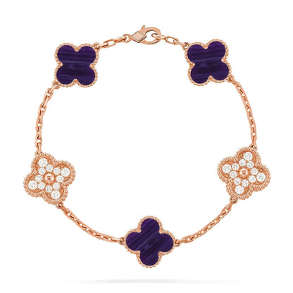 [⭐JeweliWhal]COLLECTION BRACELET RAYURES VIOLETTES 5 MOTIFS TRÈFLE