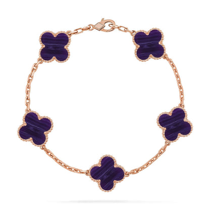 [⭐JeweliWhal]COLLECTION BRACELET RAYURES VIOLETTES 5 MOTIFS TRÈFLE