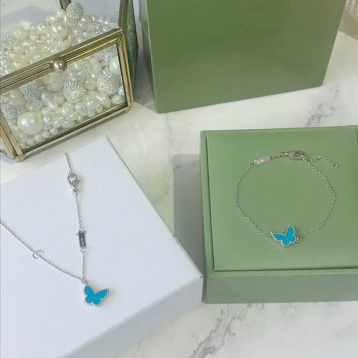 [⭐JeweliWhal]BRACELET PAPILLON TURQUOISE ARGENT