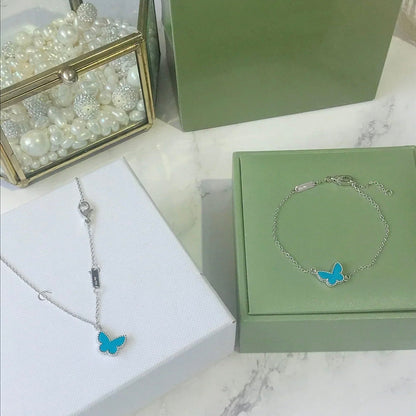 [⭐JeweliWhal]BRACELET PAPILLON TURQUOISE ARGENT