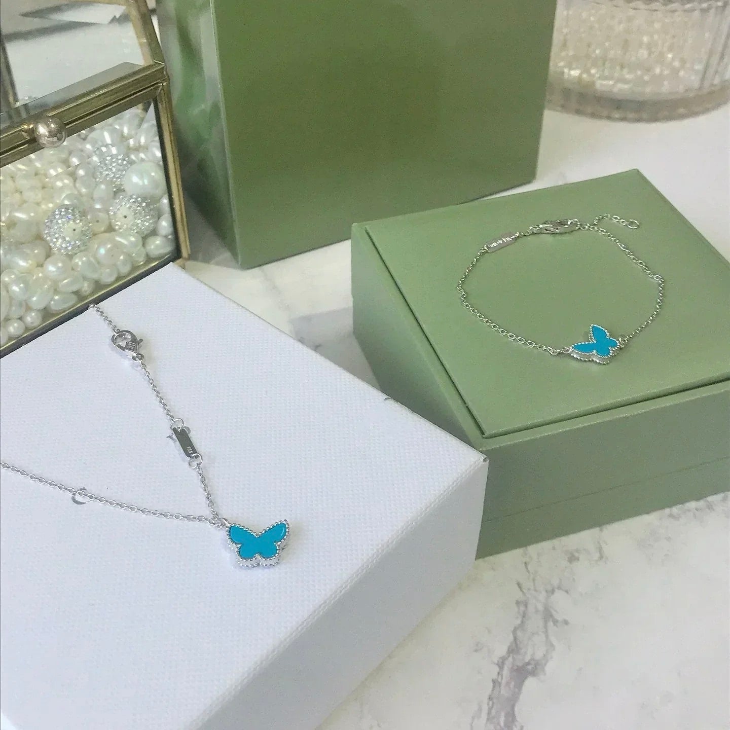 [⭐JeweliWhal]BRACELET PAPILLON TURQUOISE ARGENT