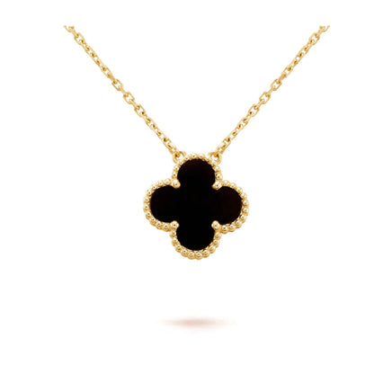 [⭐JeweliWhal]COLLIER FLEUR UNIQUE 15MM ONYX NOIR TRÈFLE