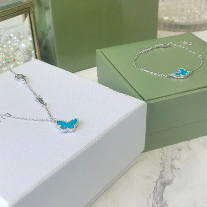 [⭐JeweliWhal]BRACELET PAPILLON TURQUOISE ARGENT