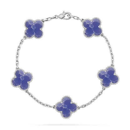 [⭐JeweliWhal]COLLECTION DE BRACELETS TRÈFLE 5 MOTIFS VEINES BLEUES