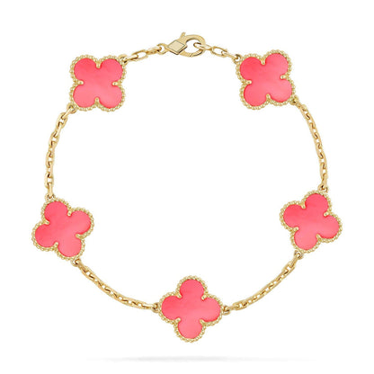 [⭐JeweliWhal] مجموعة سوار CLOVER 5 MOTIFS من عرق اللؤلؤ الوردي
