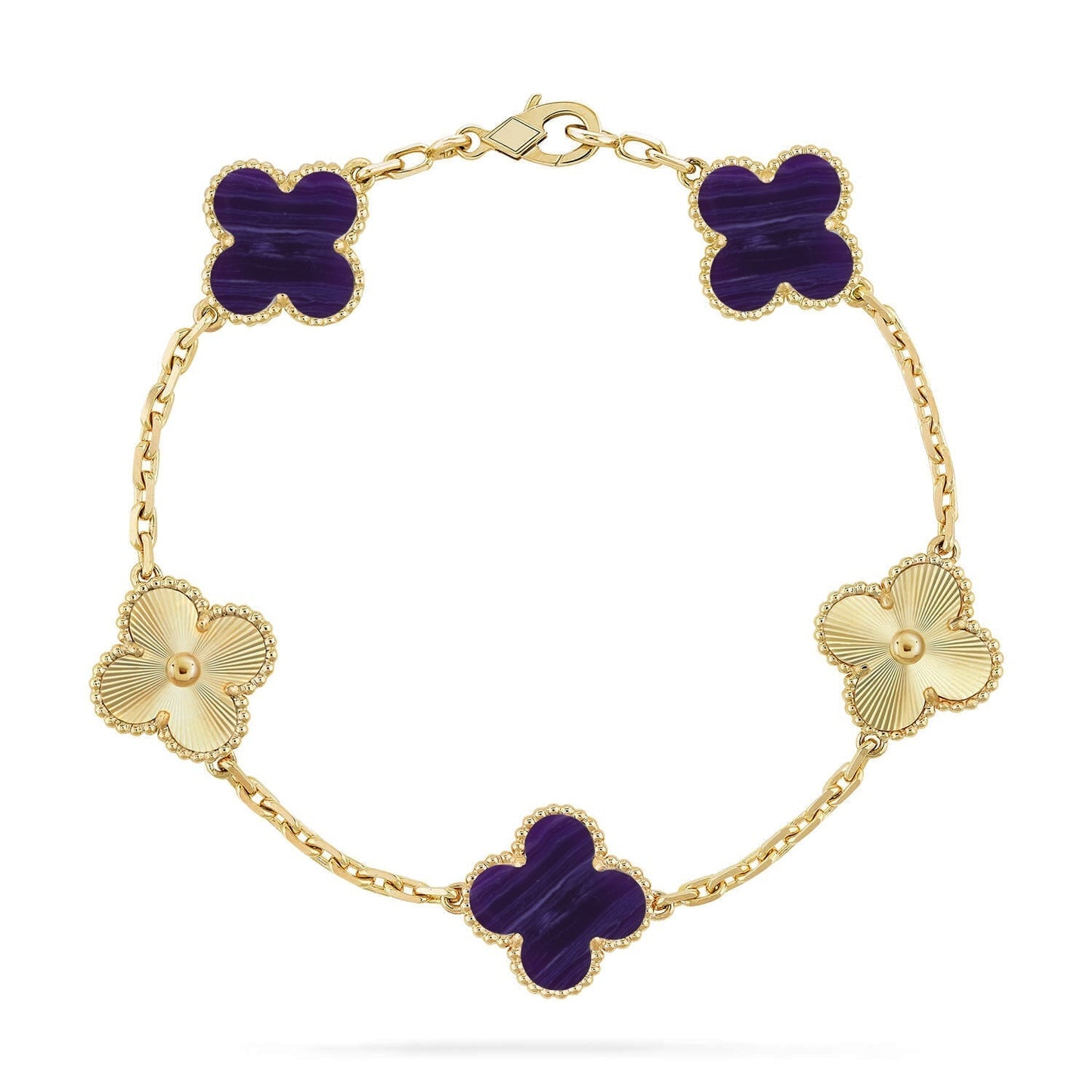 [⭐JeweliWhal]COLLECTION BRACELET RAYURES VIOLETTES 5 MOTIFS TRÈFLE