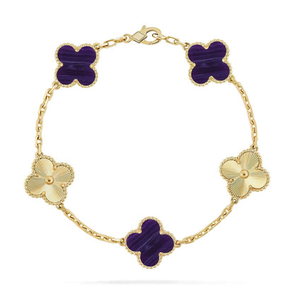 [⭐JeweliWhal]COLLECTION BRACELET RAYURES VIOLETTES 5 MOTIFS TRÈFLE