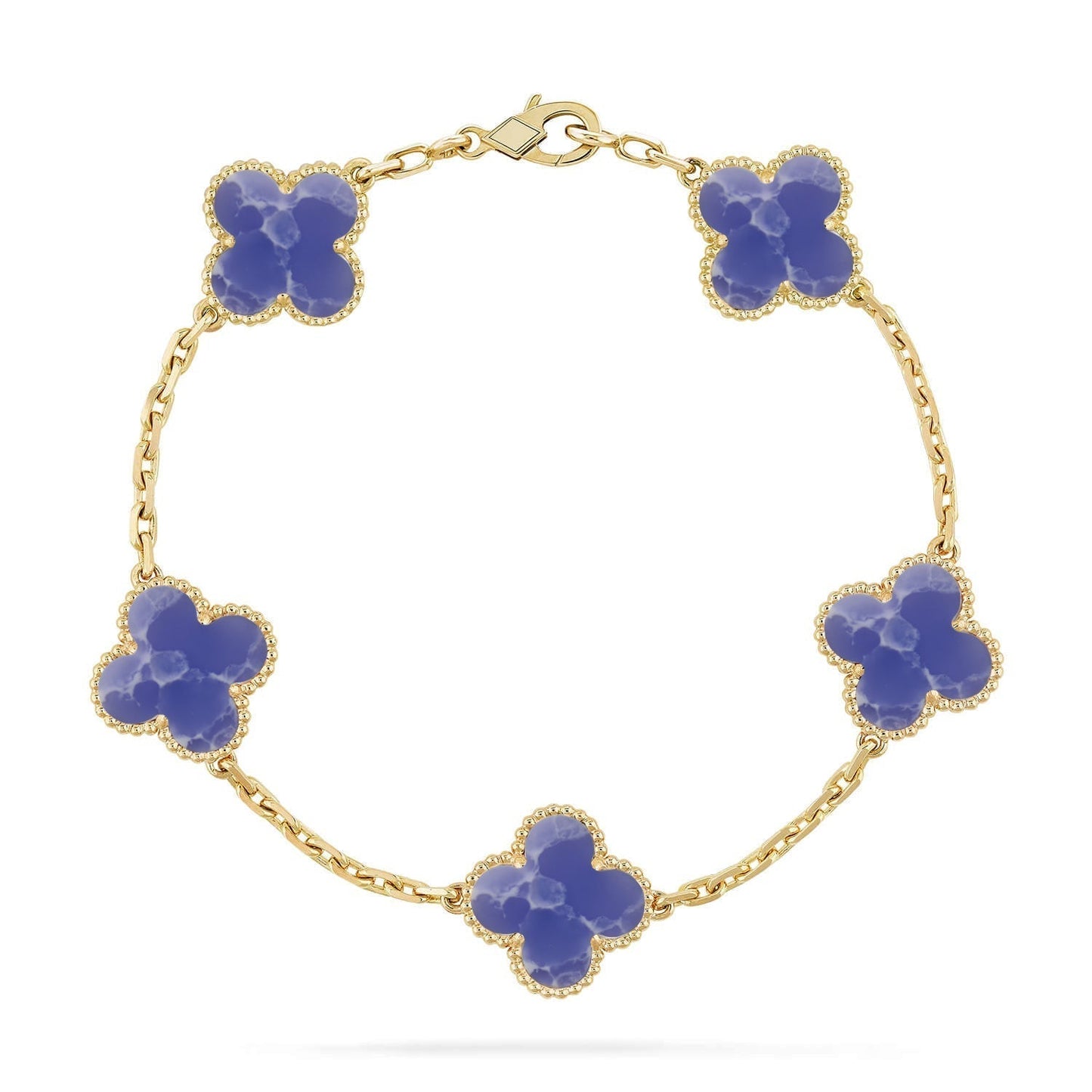 [⭐JeweliWhal]COLLECTION DE BRACELETS TRÈFLE 5 MOTIFS VEINES BLEUES