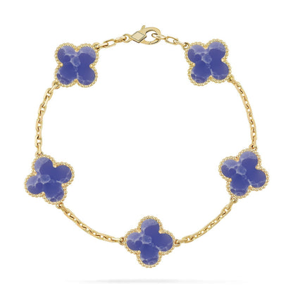 [⭐JeweliWhal]COLLECTION DE BRACELETS TRÈFLE 5 MOTIFS VEINES BLEUES