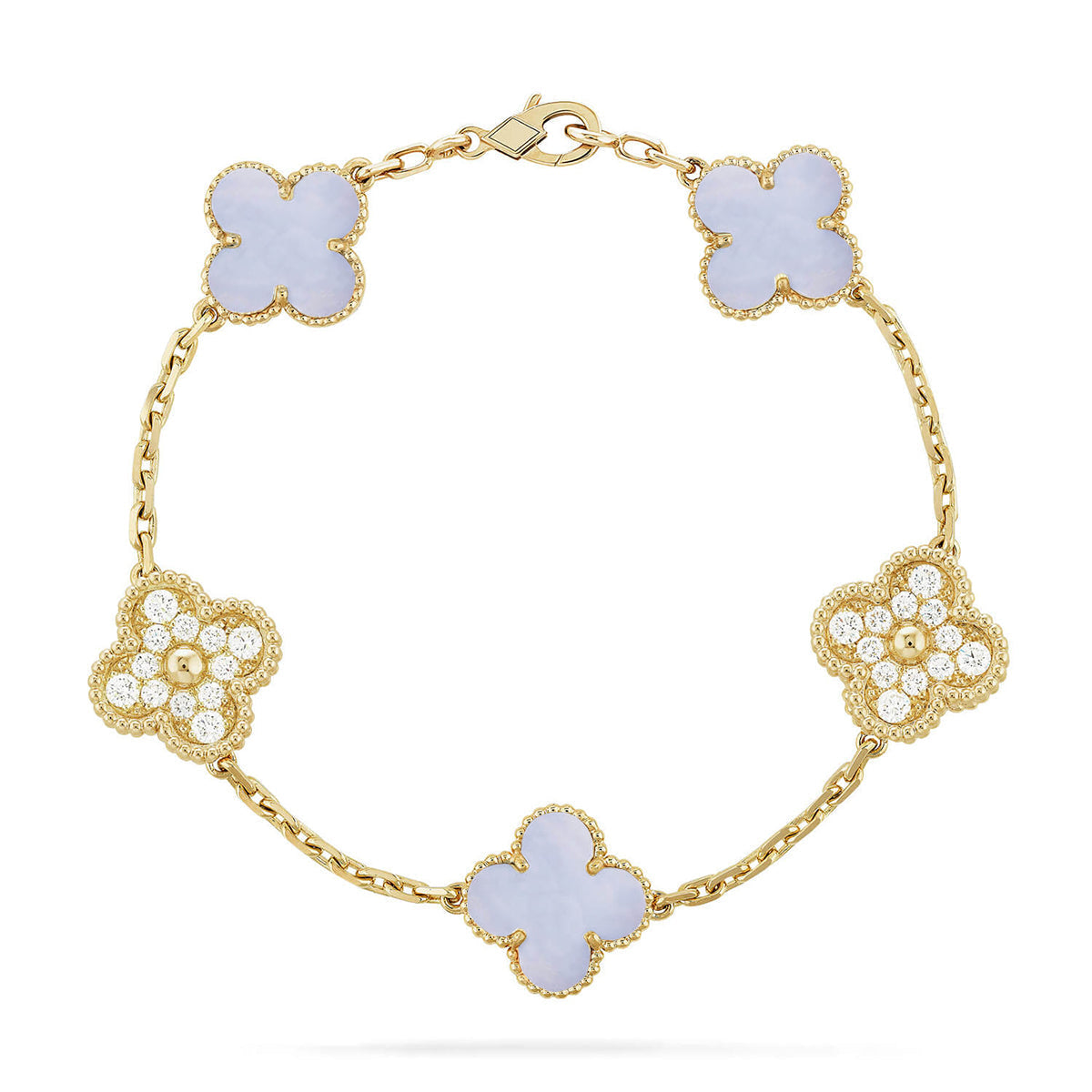 [⭐JeweliWhal] COLLECTION BRACELETS TRÈFLE 5 MOTIFS CHALCEDOINE VIOLETTE