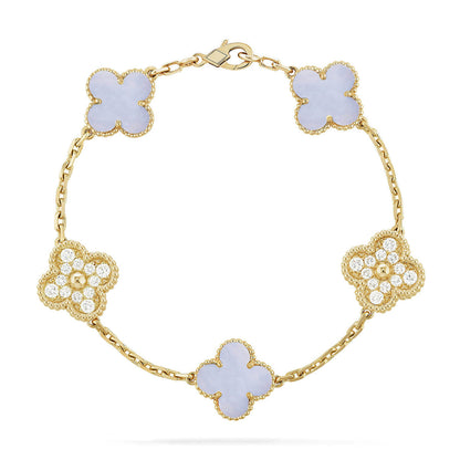 [⭐JeweliWhal] COLLECTION BRACELETS TRÈFLE 5 MOTIFS CHALCEDOINE VIOLETTE