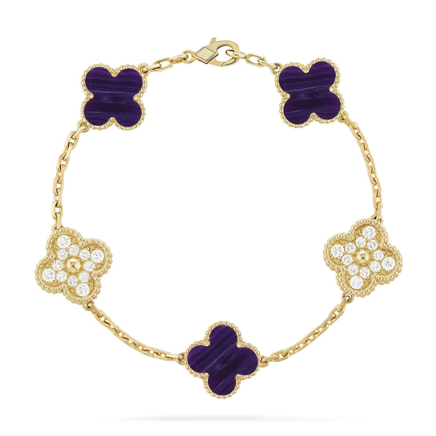 [⭐JeweliWhal]COLLECTION BRACELET RAYURES VIOLETTES 5 MOTIFS TRÈFLE