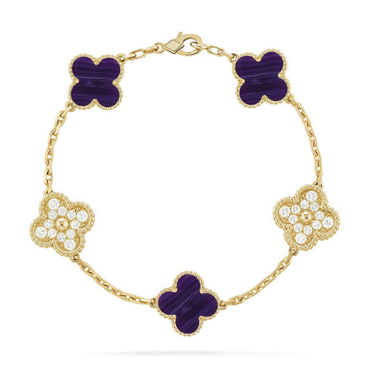 [⭐JeweliWhal]COLLECTION BRACELET RAYURES VIOLETTES 5 MOTIFS TRÈFLE
