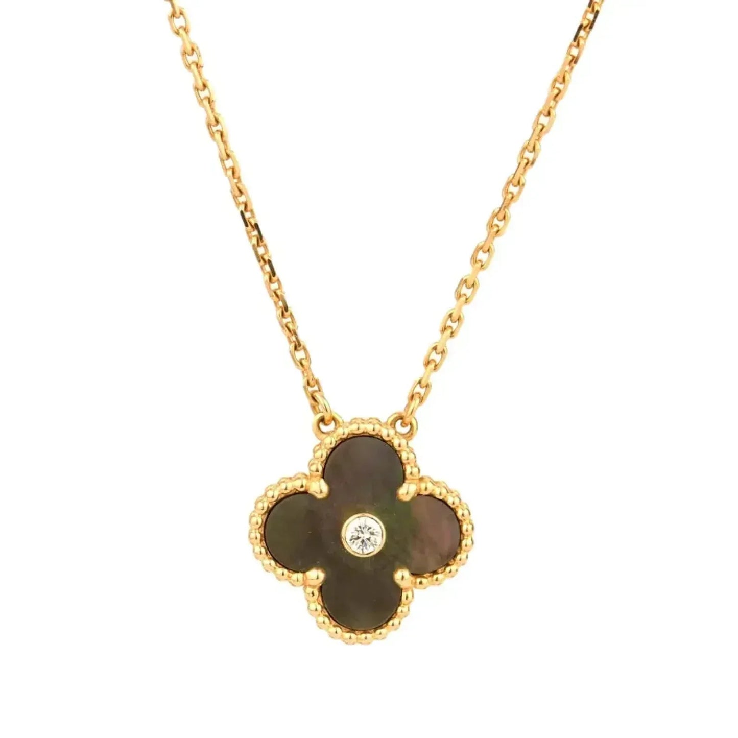 [⭐JeweliWhal]COLLIER TRÈFLE 15MM DIAMANT ET NACRE GRISE